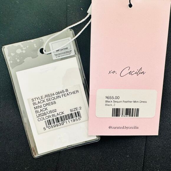 Self-Portrait Black Feather & Crystal Mini Dress NEW Size 2 Cocktail Party Prom - Picture 7 of 9